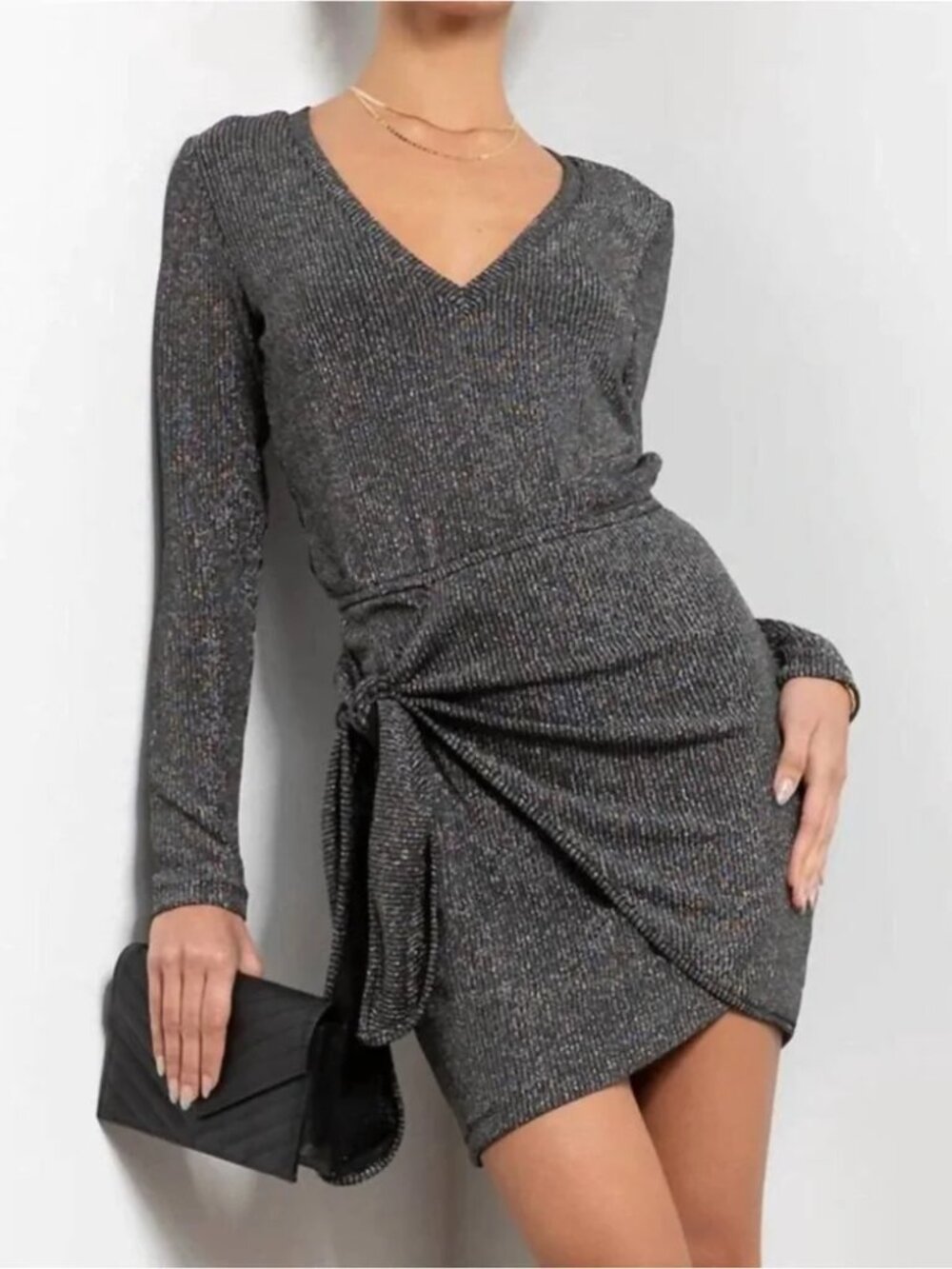 Anthro Sparkle Jamilyn Wrap Dress by Tart Collections New Large Black/Silver